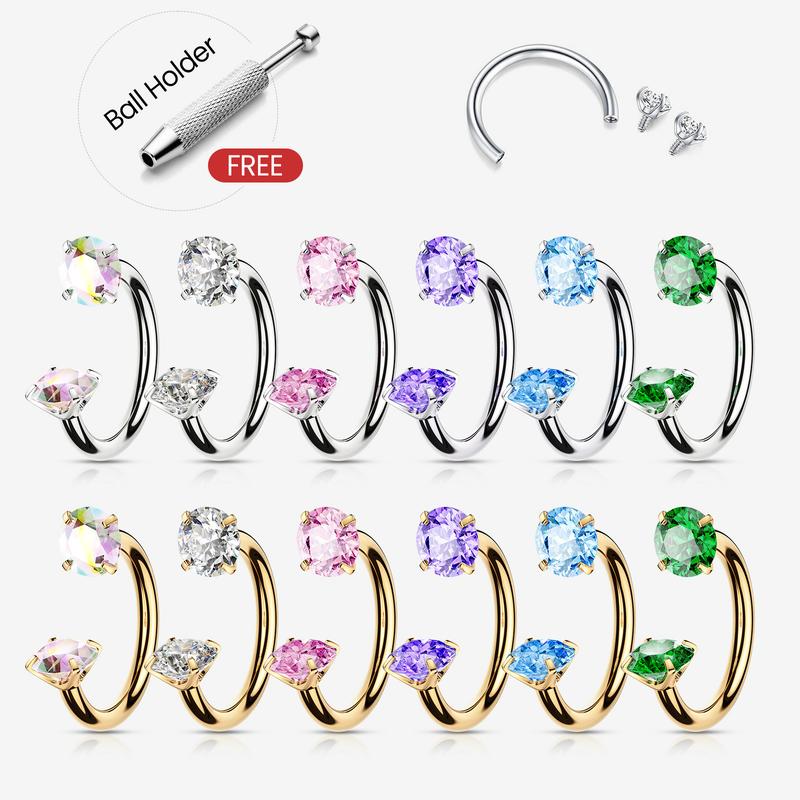 Titanium 20G/18G Horseshoe Nose Ring(Free Ball Holder) Internally Threaded Gems,Earring Daith Cartilage Helix,Piercing Jewelry Titanium 20G/18G Horseshoe Nose Ring(Free Ball Holder) Internally Threaded Gems,Earring Daith Cartilage Helix,Piercing Jewelry