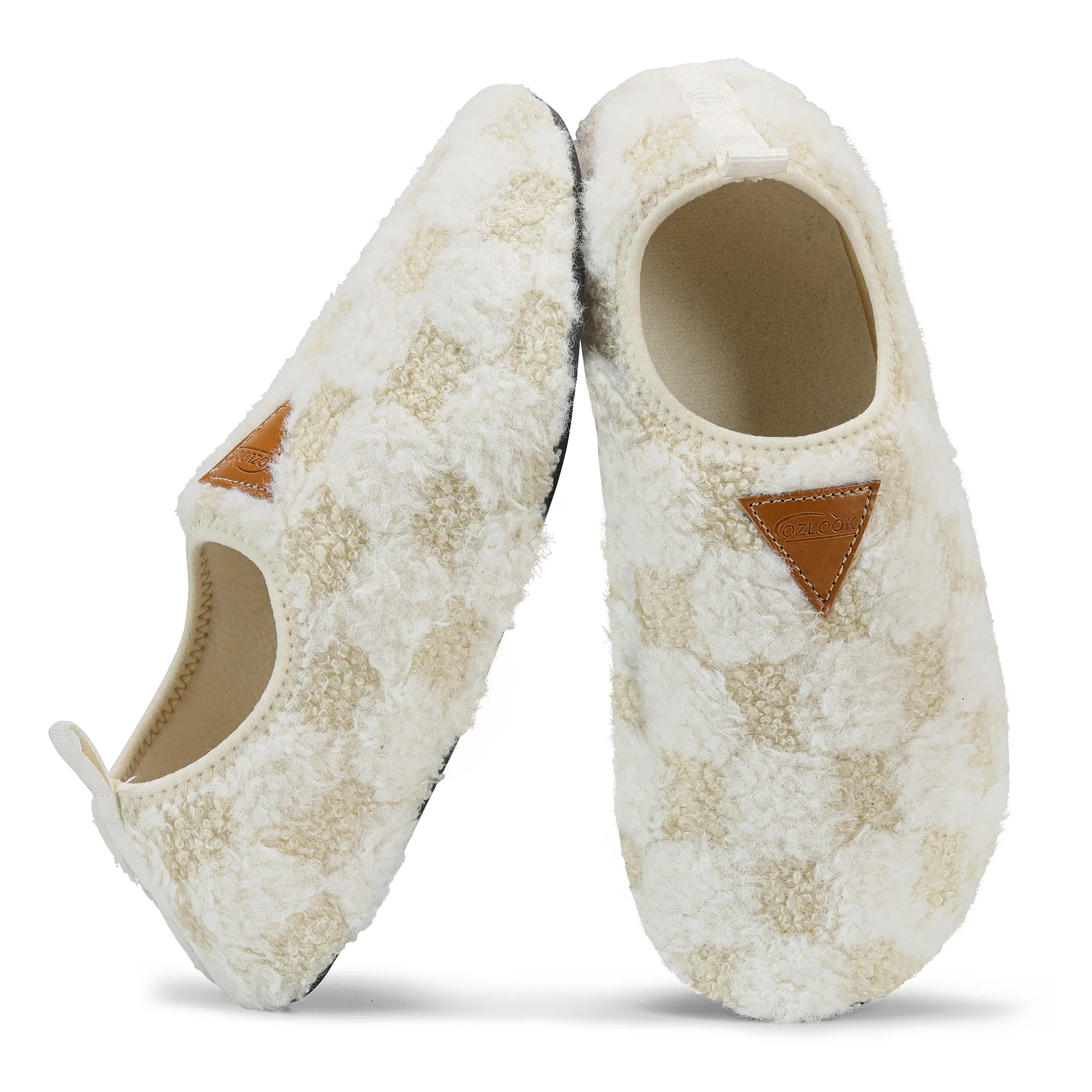 Unisex Foldable Travel Slipper Socks - Fuzzy Fleece Checkered House Slippers for Women, Quiet Non-Slip Rubber Sole, Removable Cushioned Insole, Portable All Season Sports Footwear