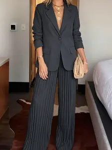 ZANZEA Women's 2-Piece Long Sleeve Blazer Jacket & Pants Set, Elegant Formal Office Wear, Essential Stylish Fashion Womenswear Suit