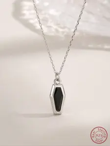 925 Sterling Silver Vintage Coffin Design Pendant Necklace, Halloween Themed Necklace for Women & Men, Trendy All-match & Exquisite Jewelry for Birthday Gift, Charms Necklace