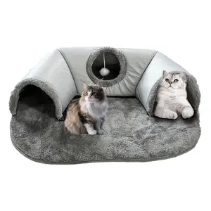 Three-In-One Comfort Cat Tunnel Bed Mat with Non-Slip Base, Play Pad & Warm Nest for Small to Medium Cats, Rabbits & Hamsters，Lightweight Removable tiktokshopspringglowup