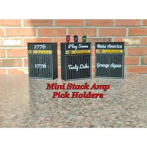Mini Stack Amp Pick Holder | Guitar Amplifier Pick Box with Unique Text | Giftable Guitar Pick Storage Case | Miniature Electric Guitar Amp