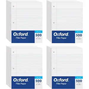 Loose Leaf Filler Notebook Paper, 8" x 10-1/2", Wide Rule, 3-Hole Punched, 2000 Sheets (4 Packs of 500), White Paper for 3 Ring Binders