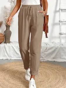 Women's Ruched Tie Waist Long Pants, Elegant High-Waisted Trouser, Comfortable & Stylish Ladies' Clothing, Perfect for Casual Wear