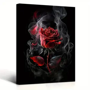 Wooden Framed Canvas Painting, Red Rose Art, Gifts From Lovers, Ideal Gift For Living Room, Kitchen, Wall Art Prints With Frame, For Living Room, Home Decoration, Festival Gift Poster Photo Artistic Decorative Ornaments