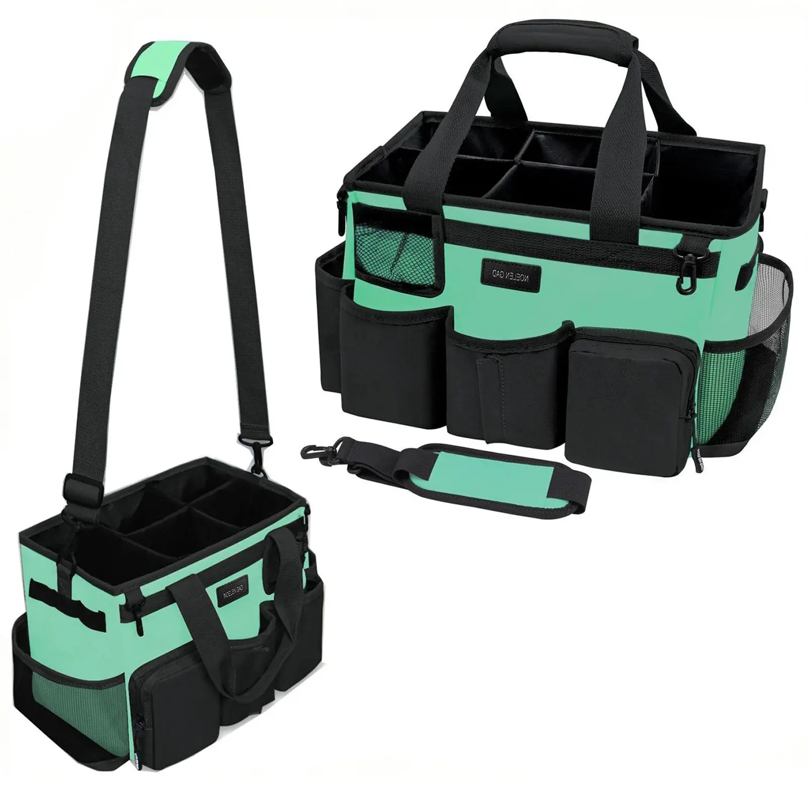 Lake green wear-resistant cleaning bag for cleaning car cleaning tool storage bag with 5 foldable compartments waterproof organization home