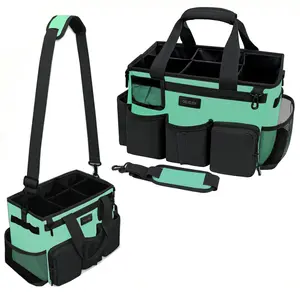 Lake green wear-resistant cleaning bag for cleaning car cleaning tool storage bag with 5 foldable compartments waterproof organization home outdoorfun