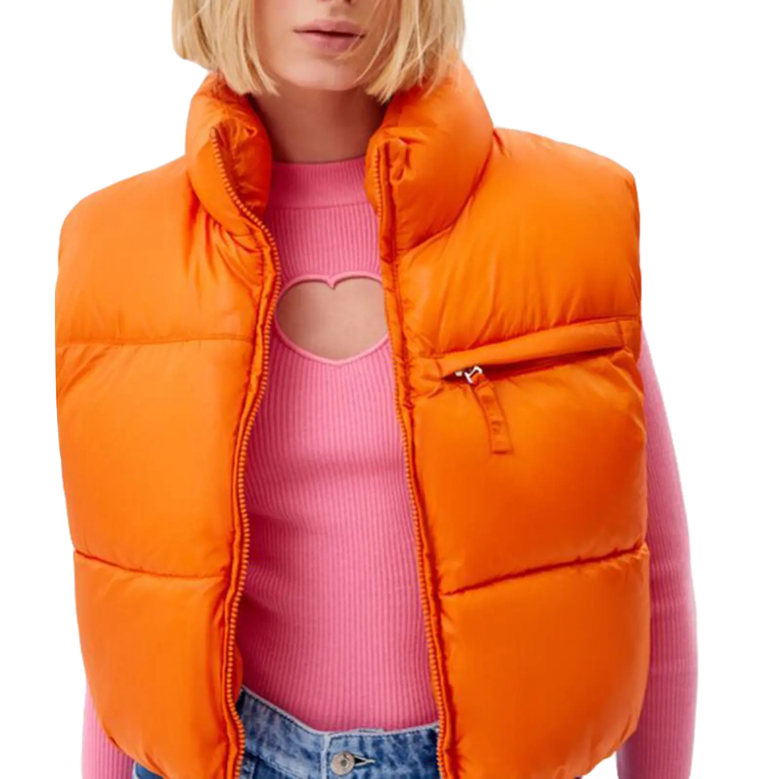 Women Cropped Puffer Vest Warm Solid Color Lightweight Sleeveless Zipper Down Jacket for Winter Outwear Streetwear