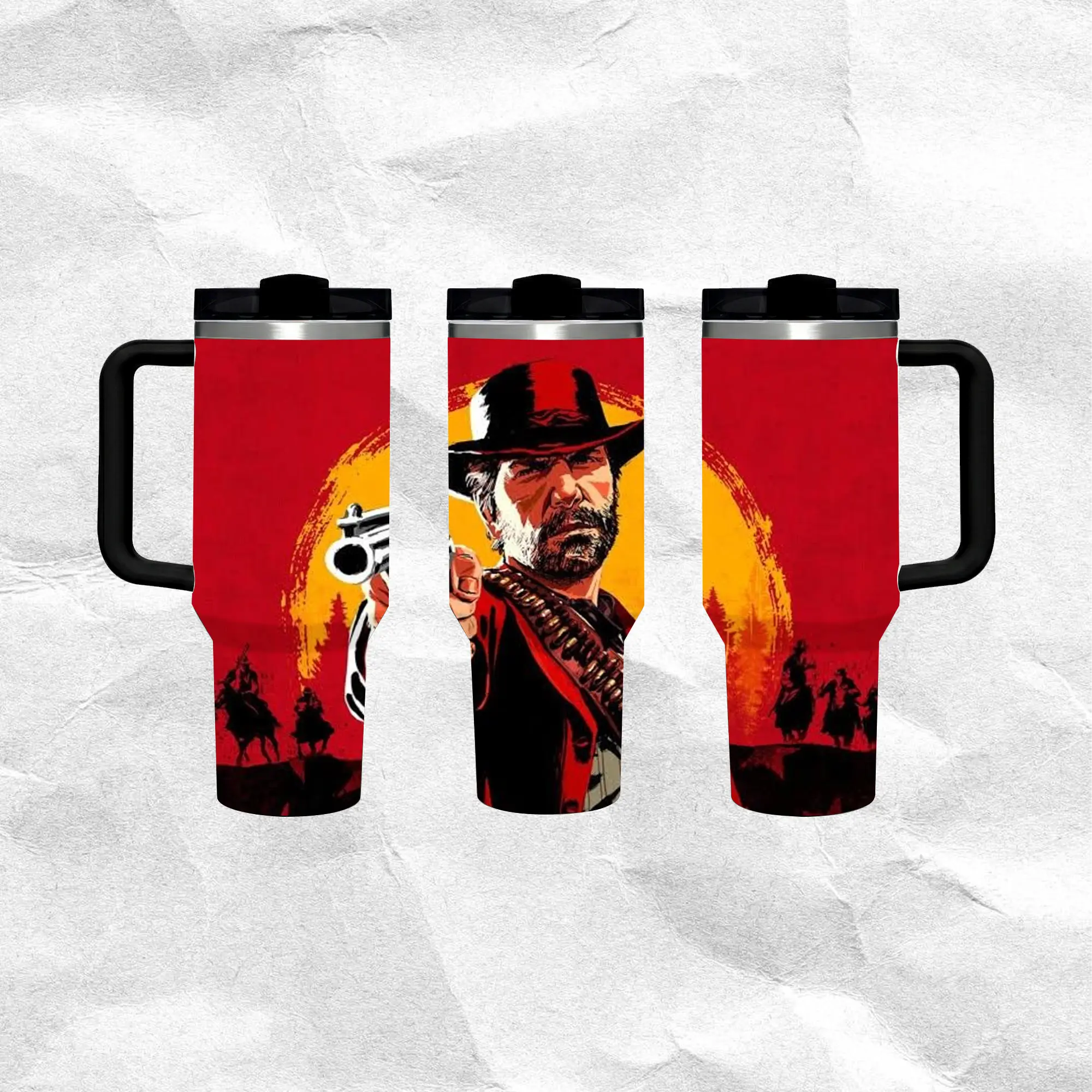 Arthur Morgan Red Dead Redemption 2 Insulated Stainless Steel Vacuum Flask, Gothic Minimal Aesthetic Design, 24H Hot-Cold Retention, Leakproof Lid, Portable Travel Drinkware, Gift for Him, Insulation