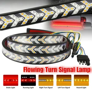 1.5M Red & Yellow Fish Bone LED Rear Light Strip, Multi-Function Brake Reverse Turn Signal Tail Lamp for Pickup Truck Trailer RV Off-Road, Flexible Waterproof Silicone 12V Universal Vehicle Wiring Taillight Bar