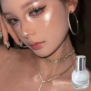Kakashow Liquid Highlighter Glitter Shimmer Gloosy Glossy Bomb Lockbone Eyeshadow Waterproof Sweatproof Full Body Self-Rolling Head High Gloss Face Chest Brightening Powder Party Cosmetics Highlighter