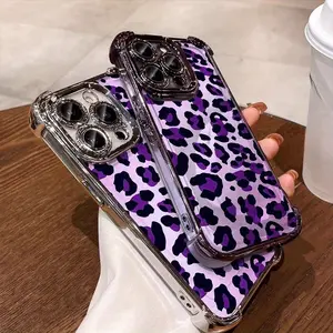 Phone Case: Four-corner Shockproof Phone Case with Purple Leopard Print Design, Compatible with iPhone 17, 16, 15, 14, 13, 12, 11 Pro Max, Pro, Plus, and Air Series. Ideal as a Gift for All Four Seasons and Holidays