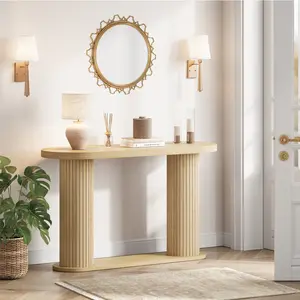 42.5" Oval Fluted Console Table, Narrow Entryway Table with Storage Shelf, Modern Sofa Table for Hallway, Foyer, Living Room, Behind Couch