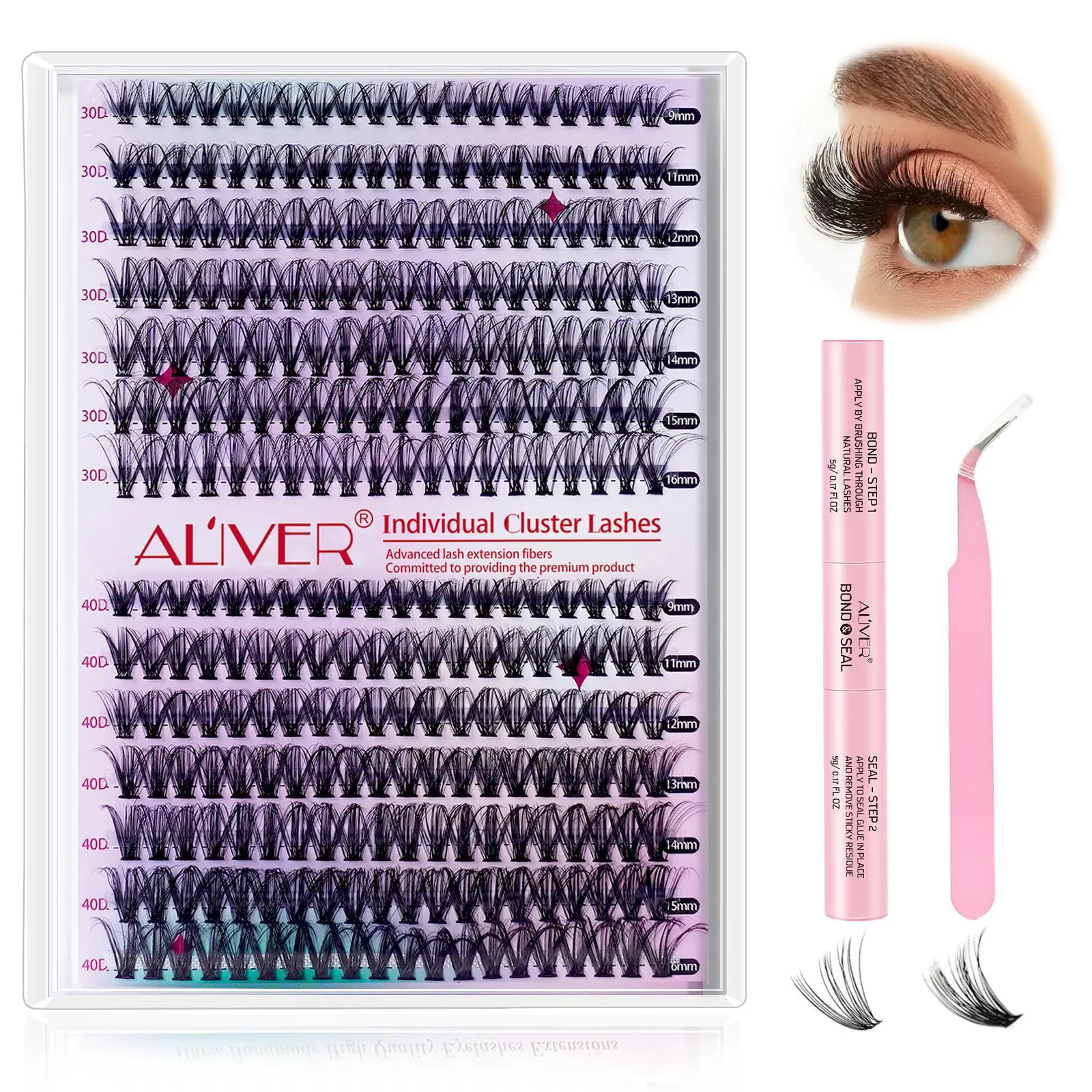 ALIVER DIY Eyelash Cluster false eyelash Extension Set 240/280pcs 30D40D single eyelash, super thick, D volume 9-16mm mixed length eyelash, DIY at home to do false eyelash extension, light comic eyelash effect