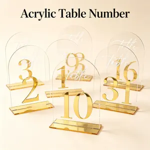 ADISEN Clear Arch Table Numbers 40 30 20 for Wedding,Elegant Gold Number 5x7 Inch Arched Acrylic Table Numbers 1-40 with Stands, for Centerpiece, Reception, Wedding, Party, Event,Clear Acrylic Arch Sign with Holder
