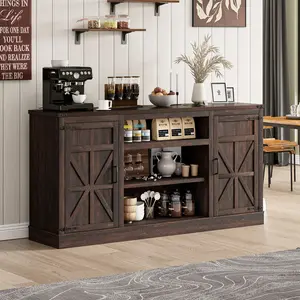 Farmhouse TV Stand for 85 Inch TVs, 75" Rustic Entertainment Center with Power Outlets, 33" Tall Media Console with Cabinets & Adjustable Shelves