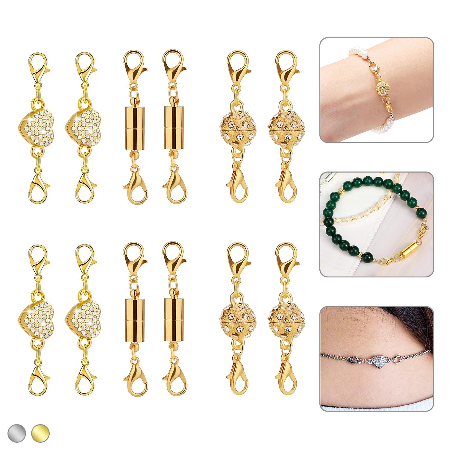 12 PCS Magnetic Necklace Clasps and Closures with Lobster Clasp Gold and Silver Stainless Steel Charm Pendant Gift set for Women Girls Seniors