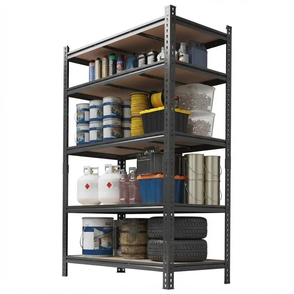 GARVEE Heavy Duty 5-Tier Adjustable Metal Shelving Unit, 72" h x 48" w x 24" d Garage Storage Shelves for Basement, Warehouse, Pantry, Closet & Kitchen, Black