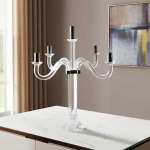 HomeRoots 590248 20 in. Clear & Silver Crystal Tabletop Candelabra Candle Holder