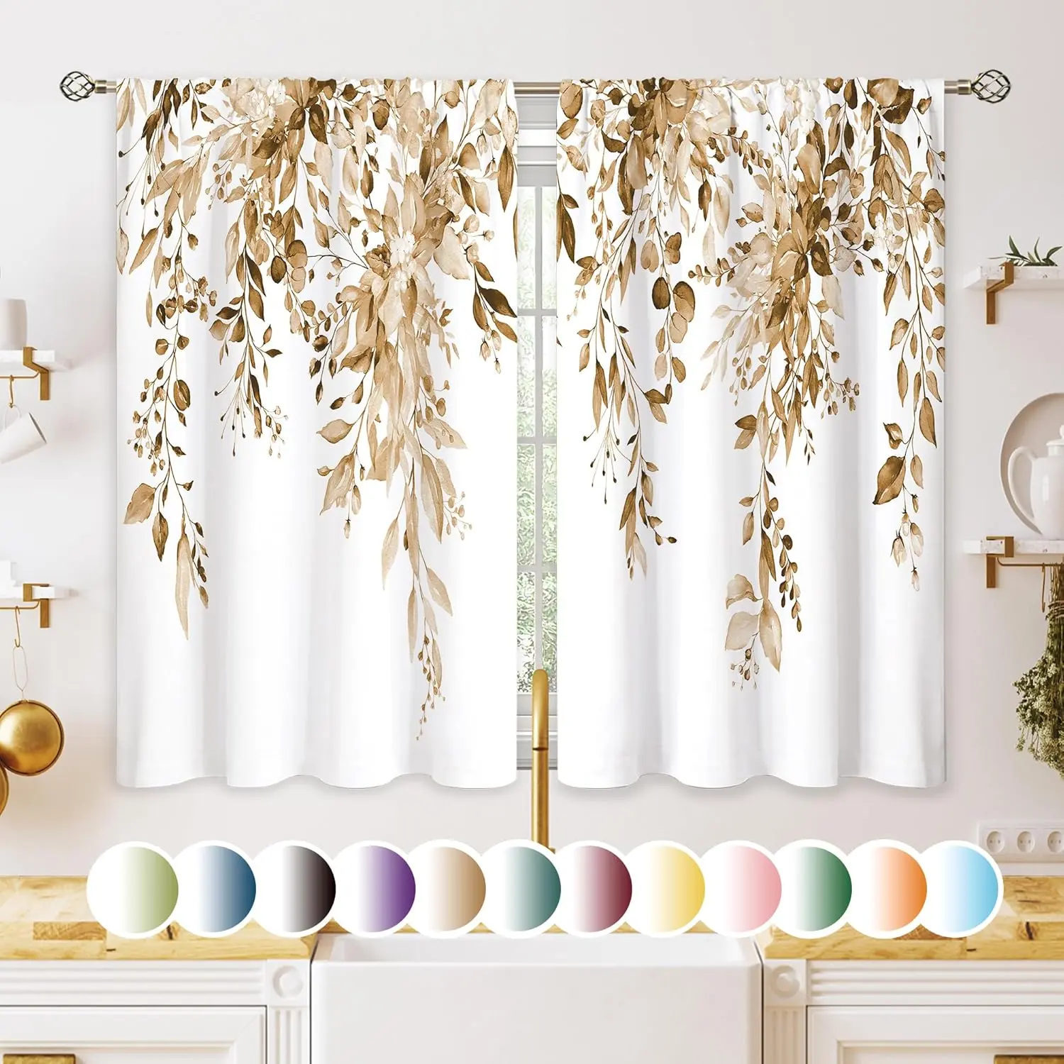 Eucalyptus Botanical Tier Curtains, 27.5x39in Vintage Boho Purple Textured Beautiful Patterns Floral Drapes for Farmhouse Kitchen Sink Window & Bathroom Small Window Treatment, Purple Curtains, Textured Curtains