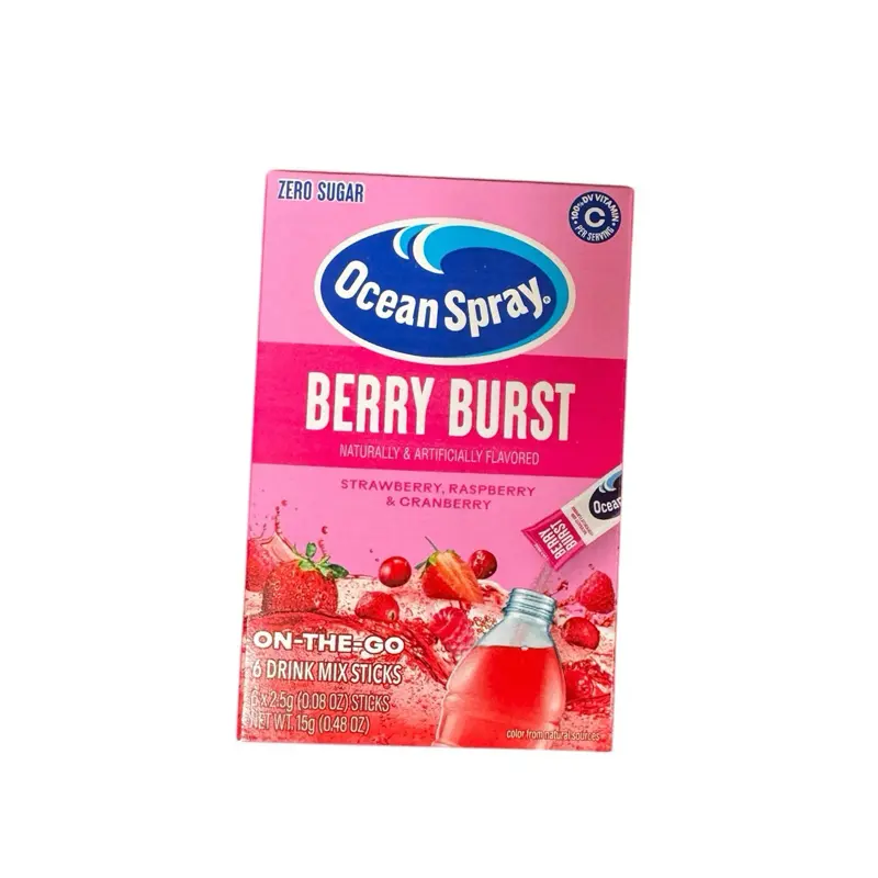 Ocean Spray Berry Burst Drink Mix - Zero Sugar, Strawberry Raspberry & Cranberry Flavor, 6 Sticks per Box, On-The-Go