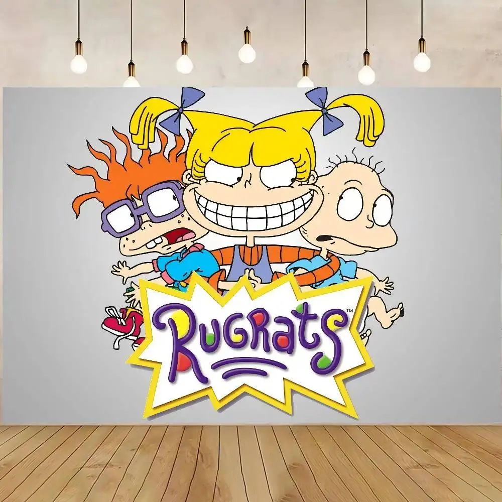 Cartoon R-RUGRAT Background For Photography Bunny Easter Eggs Vintage Wood Board Birthday Party Decor Backdrops