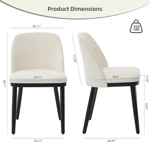 Set of 2 Beige Fabric Dining Chairs with Upholstered Cushion and Natural Wood Legs and Ergonomic Curved Back for Kitchen