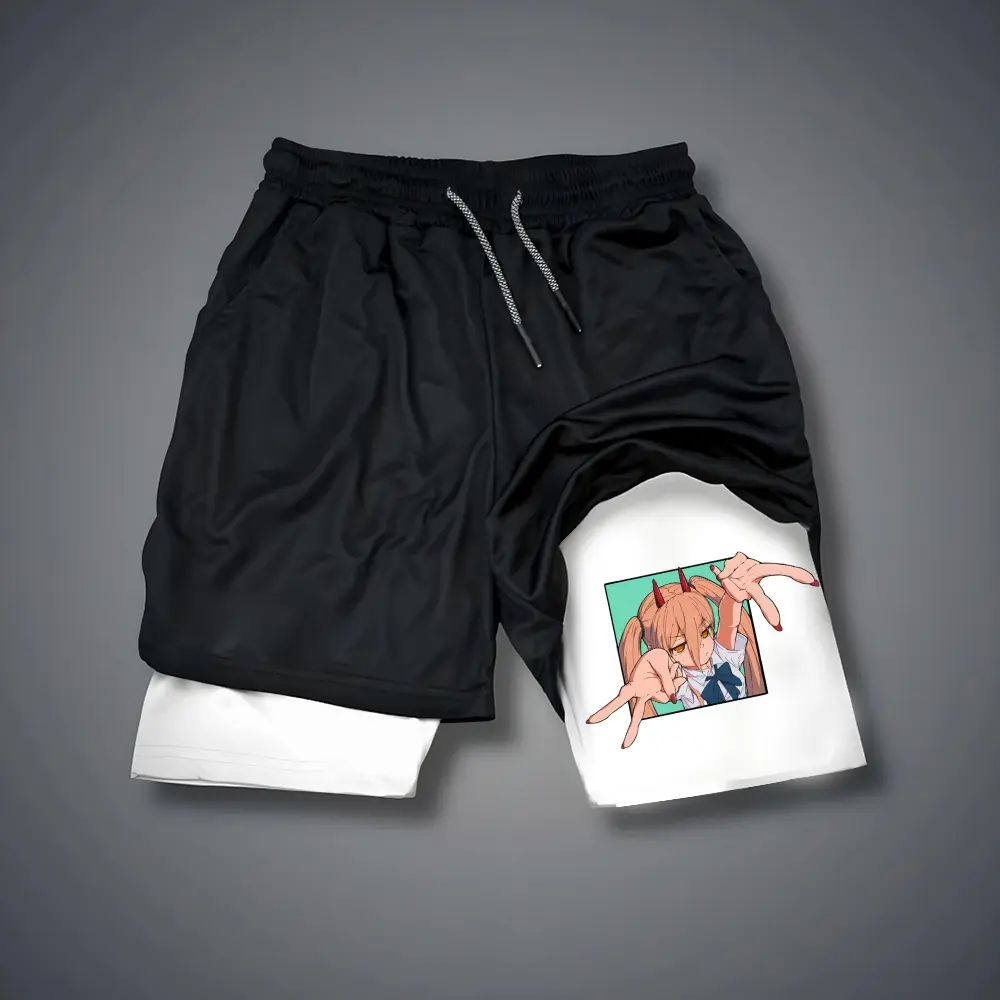 [Vtg90s] Anime Double-Layer Sports Shorts Graphic Shorts Black Shorts Camo Shorts Streetwear Shorts Men Outfits Men Short Shorts Vacation Outfits Shorts