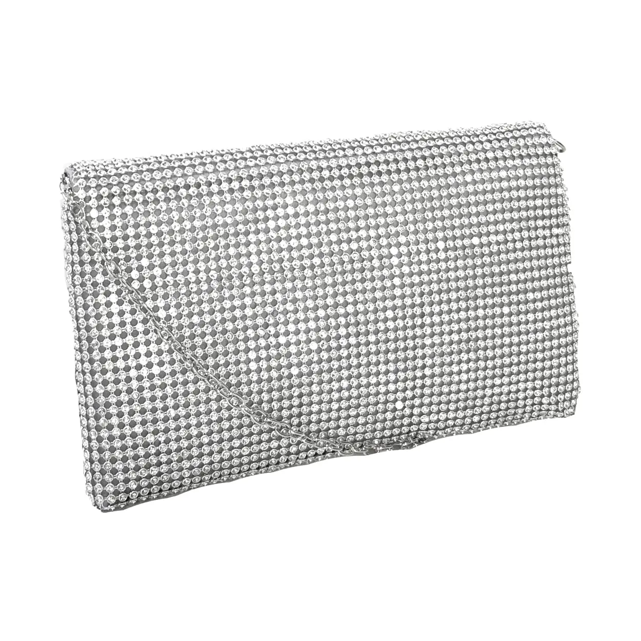 Fashion Culture Jubilee Women's Shiny Crystal Mesh Mini Clutch with Attachable Chain for Multi-Carry, Weddings & Evening Events, Shiny Crystals, Rhinestones