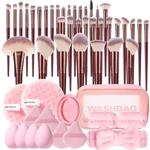 41pcs Professional Comfort Makeup Tool Set | 36 Brushes + Eyeshadow Brushes + Finger Puffs + Sponges + Brush Cleaner Bowl + Travel Toiletry Bag + Makeup Remover Puffs | Daily Use