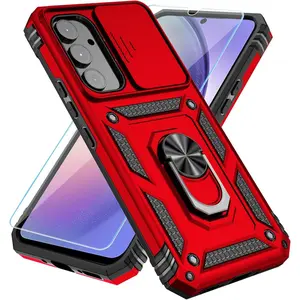 SunStory Phone Case for Samsung Galaxy A14 5G Case with HD Screen Protector & Slide Camera Cover & Rotated Ring Kickstand, [Military-Grade] Phone Case for Galaxy A14 5G,Red
