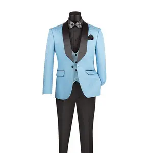 Riverra Collection: Light Blue 3 Piece Jacquard Pattern Single Breasted Slim Fit Tuxedo - FINAL SALE Size 42R/36 Waist