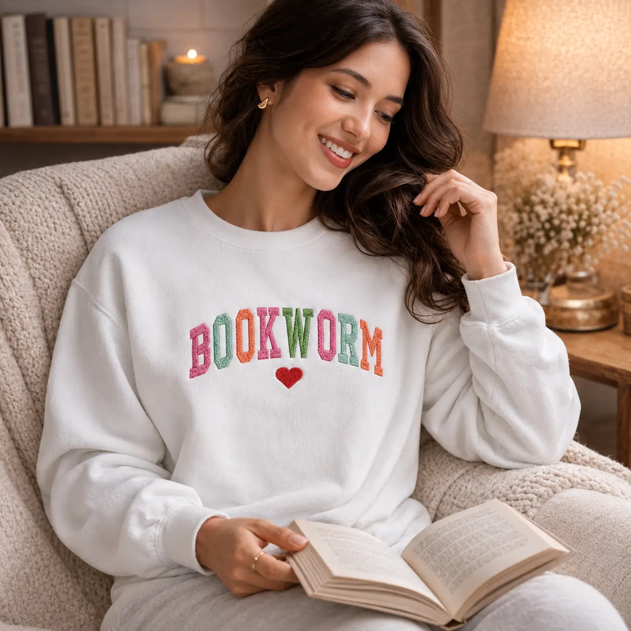 Embroidered Bookworm Sweatshirt, Book Lover Crewneck, Reading Teacher Crewneck, Bookish Sweatshirt, Librarian Crewneck, Best Gifts For Readers Fit Hoodie Style Womenswear