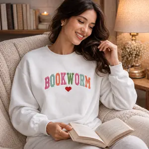 Embroidered Bookworm Sweatshirt, Book Lover Crewneck, Reading Teacher Crewneck, Bookish Sweatshirt, Librarian Crewneck, Best Gifts For Readers Fit Hoodie Style Womenswear