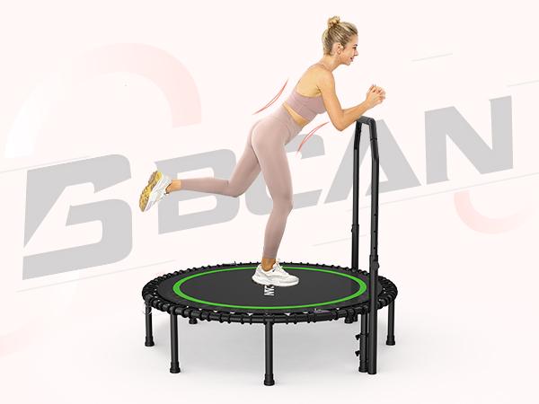 BCAN 450/550 LBS Foldable Mini Trampoline, 40"/48" Fitness Trampoline with Bungees, Adjustable Foam Handle/T-Handle/No Handle, Stable & Quiet Exercise Rebounder for Adults