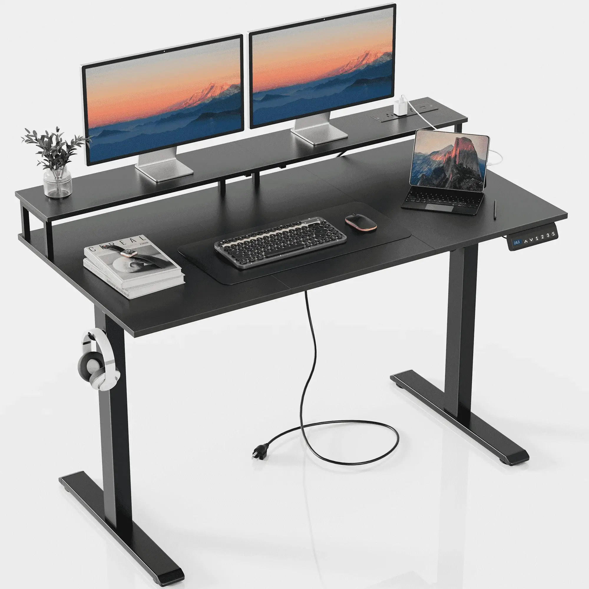 Mr IRONSTONE Standing Desk with Drawers & Power Outlets, Electric Gaming Desk with Monitor Stand, Adjustable Height, Ergonomic Adjustable Desk with Me