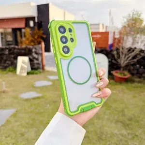 High-Quality Four-In-One Color-Block Transparent Phone Case for Samsung Galaxy S26Ultra S25Ultra S24Ultra S26Plus S25Plus S24Plus, Wireless Charging, Car Magnetic Holder