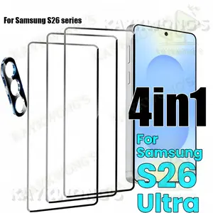 KAYKWONG'S 4-In-1 Set, 3 HD Tempered Glass Film + 1 Lens Protector Set for Samsung Galaxy S26 Ultra S25 Ultra S24 Ultra S26 S25 S24 S23 S22 Plus S24+ S23+ S22+ Series, 9h+ Hardness, Fingerprint Unlock Support,