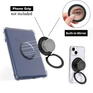 MagSafe-Compatible Foldable Stand with Built-in Mirror — Magnetic Phone Grip Base & Detachable Holder for iPhone, Kindle & Smartphones | Aluminum Design, Travel-Friendly (Grip Not Included)