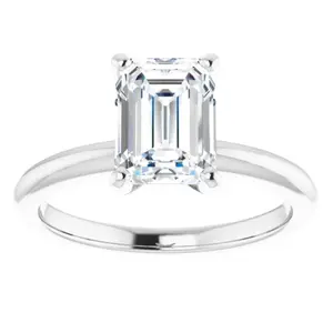 2Ct Emerald Solitaire Moissanite Engagement Ring in White Yellow or Rose Gold