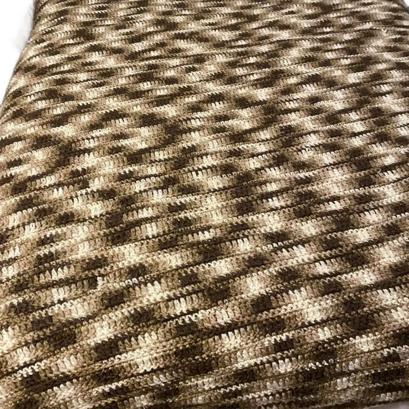 Crocheted Twin Bed Blanket - Dark Brown Light Brown Tan White Inside - Warm for Cold Days Inside or Outside the House