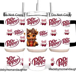 Dr Pepper Highland Cow 30oz Stainless Steel Cherries Bow coquette Cherrys Trendy Cute Bottle Drinkware Water Bottles Tumbler Mug Cup Washable Bottled Portable Reusable
