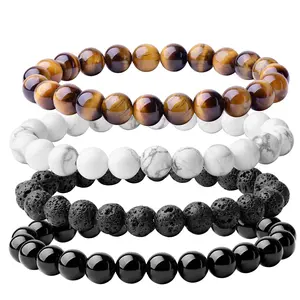 Natural 8 mm Gorgeous Semi-Precious Gemstone Healing Crystal Stretch Beaded Bracelet Unisex (Set of 4 Pieces – 4 Colors)