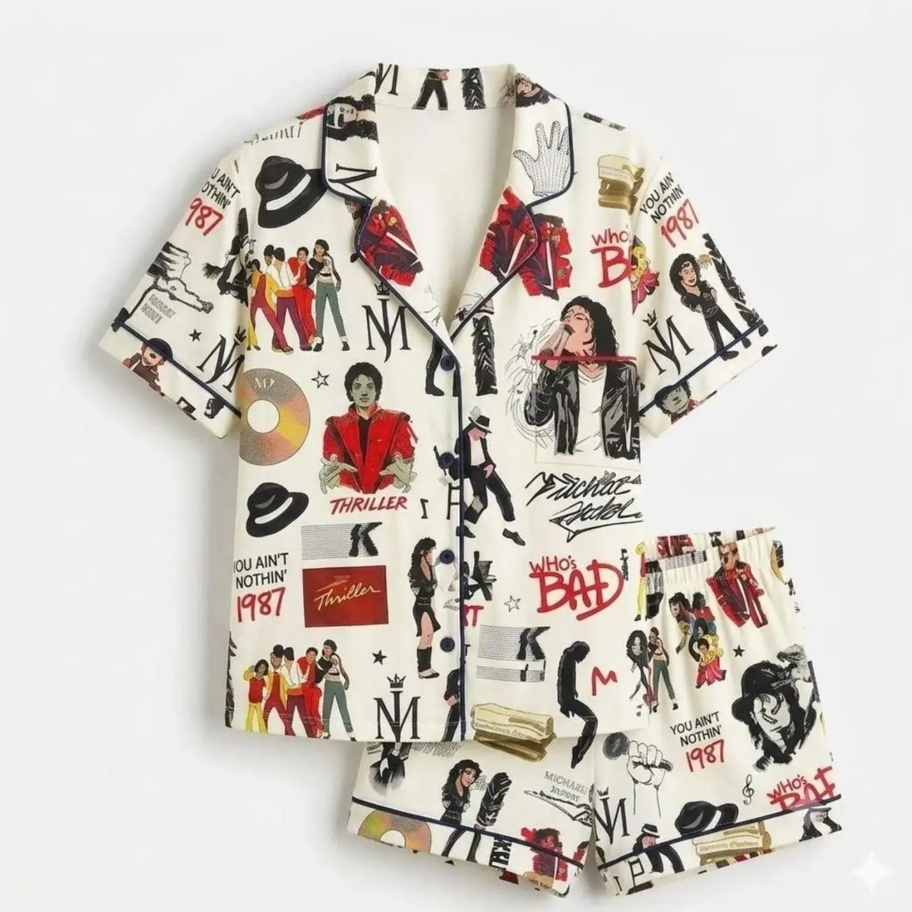 Michael Jackson Pajama Set Thriller Happy Halloween Short Sleeve Loungewear Comfy Casual Nightwear King Of Pop