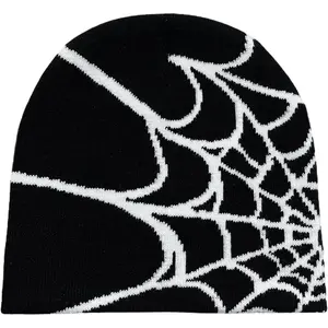 Y2K Gothic Spider Pattern Wool Acrylic Knitted Hat Women Beanie Winter Warm Beanies Men Casual Skullies Outdoor