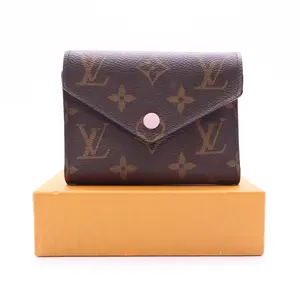 Pre-owned Louis Vuittion Leather Small Leather Goods Louis Vuitton Monogram Victorine Wallet Rose Ballerine twins LDJ3536