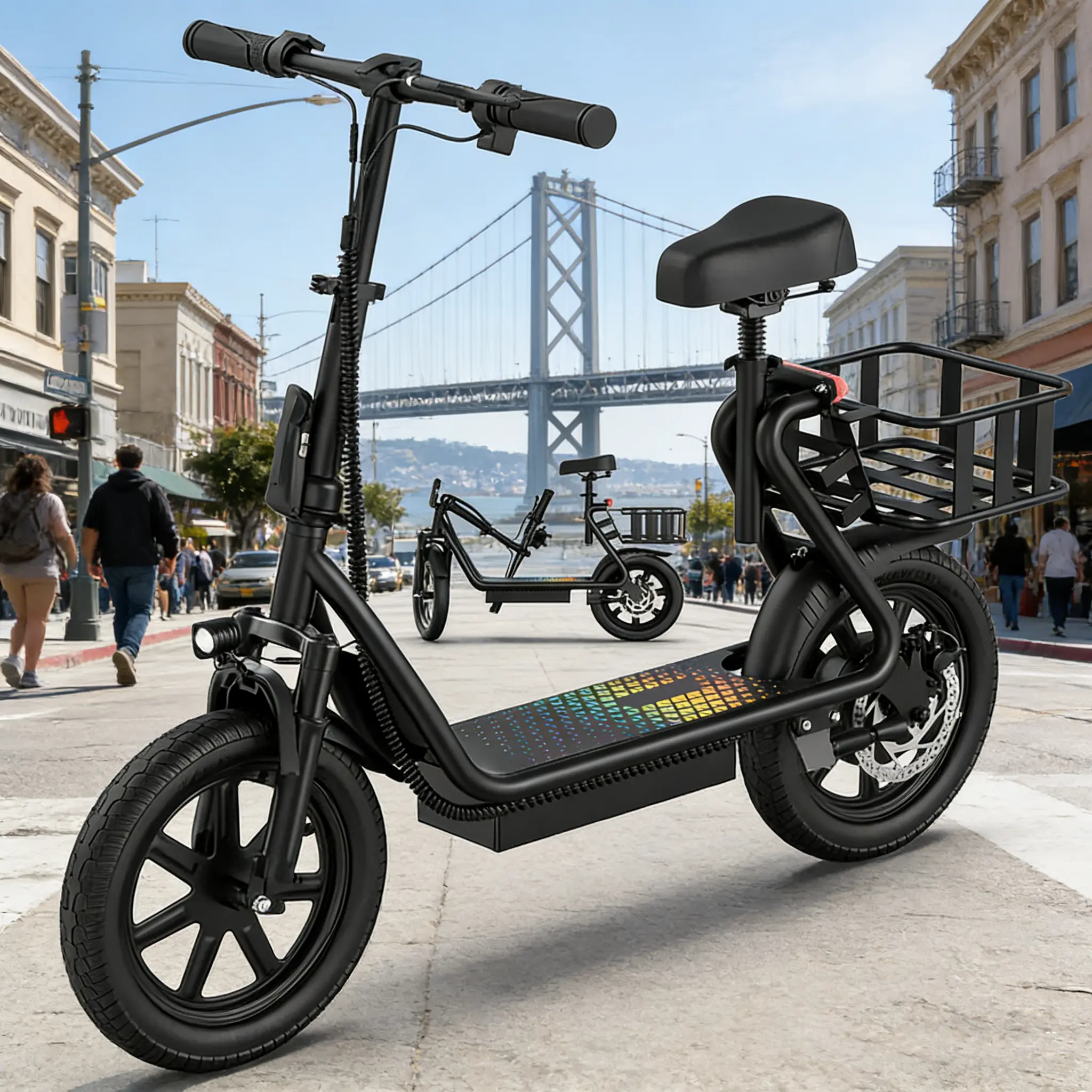 Electric Scooter for Adults with Seat,48V 10.4Ah Battery, Top Speed 22 mph, Driving Range 21-27 Miles, Pet-Friendly Design with Rear Basket.SummerWins,Father's Day Gife