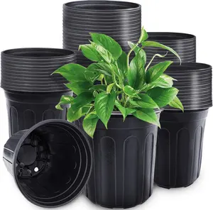 60 count 1 Gallon   Pots,Plastic Seed Starter Pot with Drainage Holes,Plastic  Pots for Planting,Cuttings,Transplanting,Home Garden(Black)