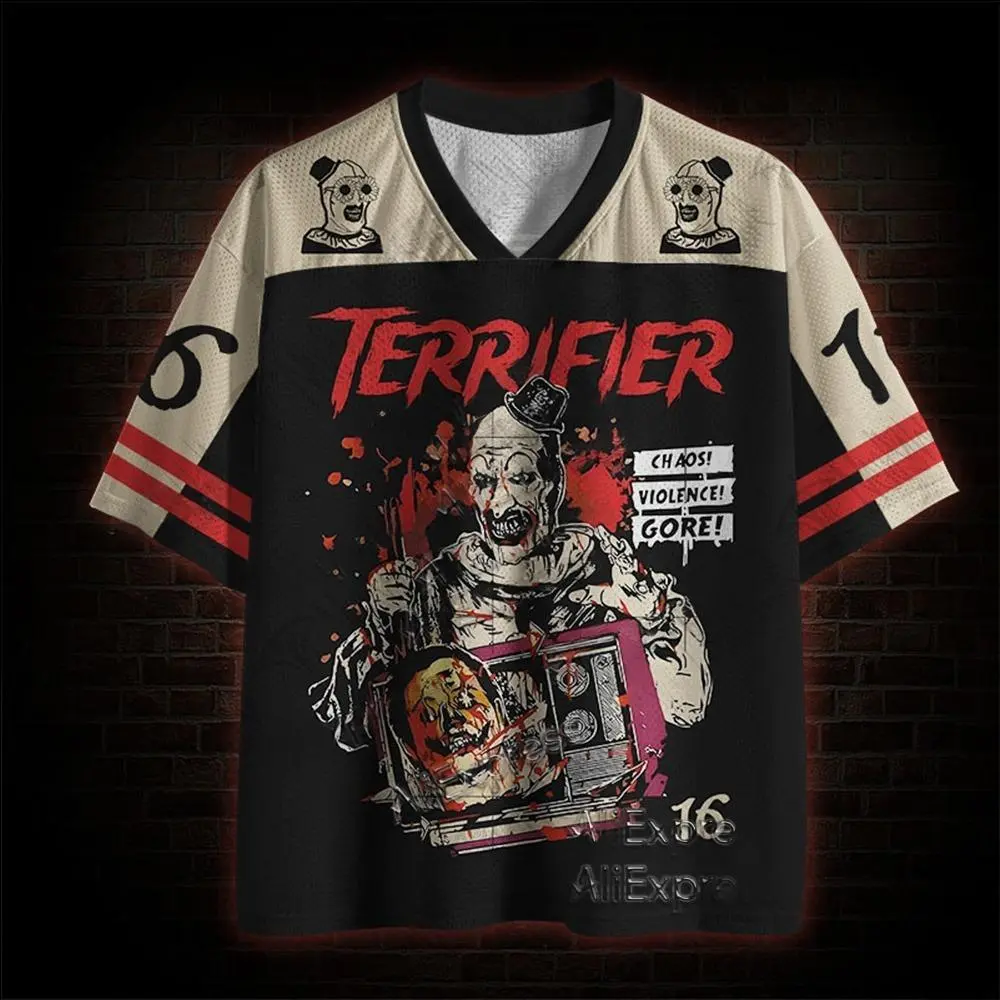 Sinister Carnival Clown Bloody Street Hot Selling Products, Fashionable Quick Drying Mesh Jerseys, Sports Breathable Adult V-neck T-shirts, Fitness Series