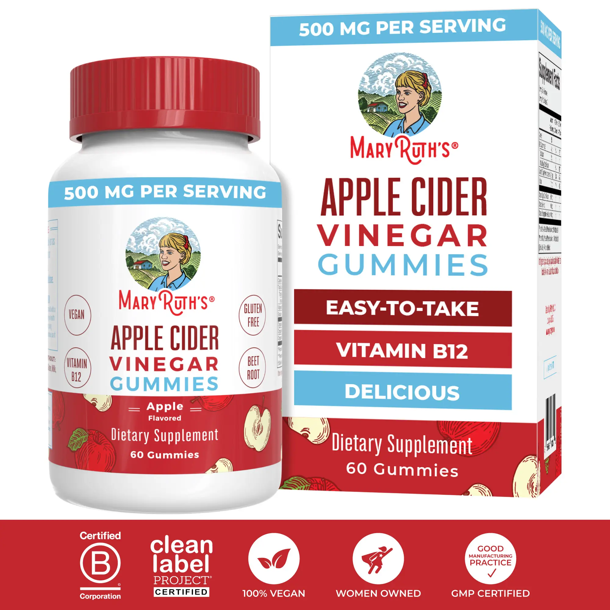 MaryRuth's Apple Cider Vinegar Gummies - With Vitamin B12 for Immune Support & Energy Metabolism - Beetroot - Pomegranate - Sugar Free - 30 Servings
